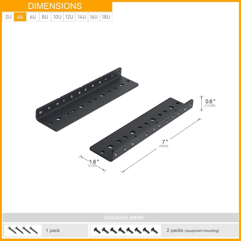RIVECO 2 PCS 4U Rack Rails, Tapered Holes Rack Mount Rails for Recording & Network Wooden Cabinet Mounting, 3.0 mm Thickness Steel Heavy Duty, Screws Included - Image 5